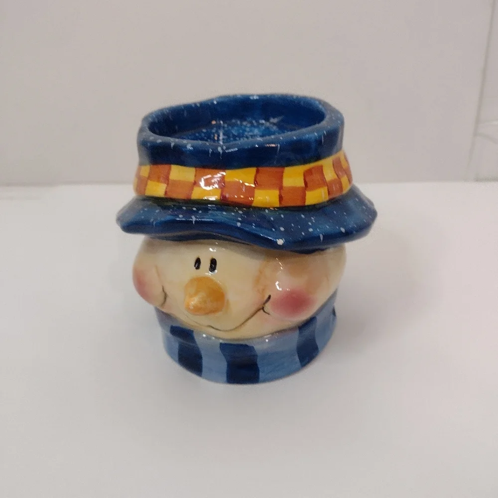 Snowman Candleholder with Colorful Hat Christmas